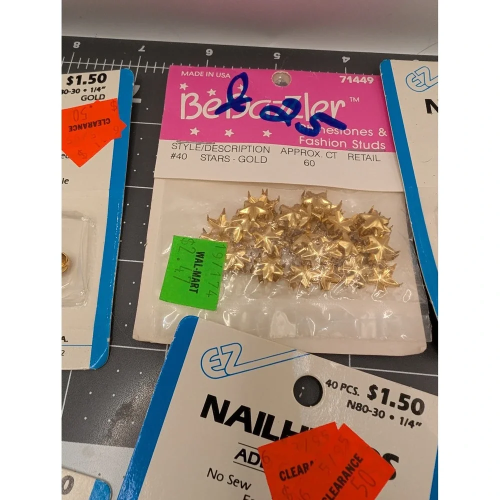 Ez Nailheads stars shapes copper silver gold tones lot 9 some sealed vtg